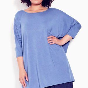 Oversize Hanky Hem Plain Tunic - blue Size 22/24